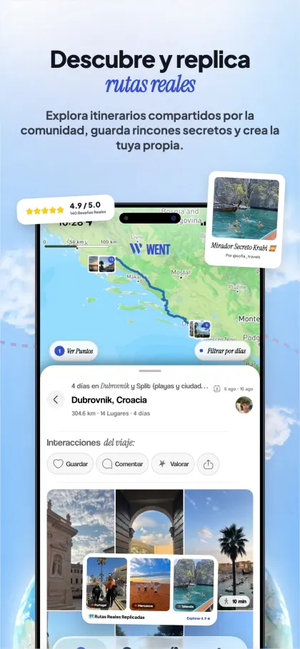 Pantalla de la app: descubre y replica rutas reales